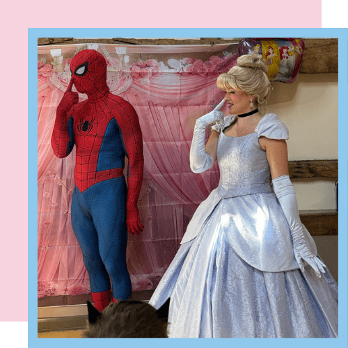 Spider-Man and Cinderella playing a game
